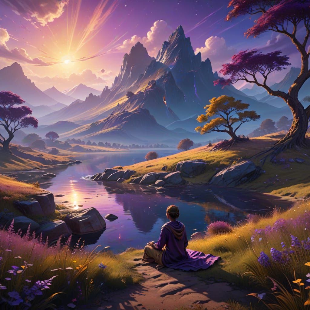Serene Fantasy Landscape in Oil Painting Style
