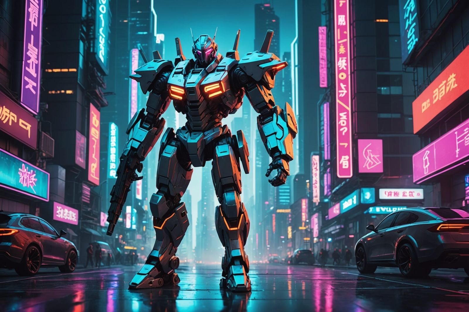 Futuristic Mecha Warrior in Anime Style