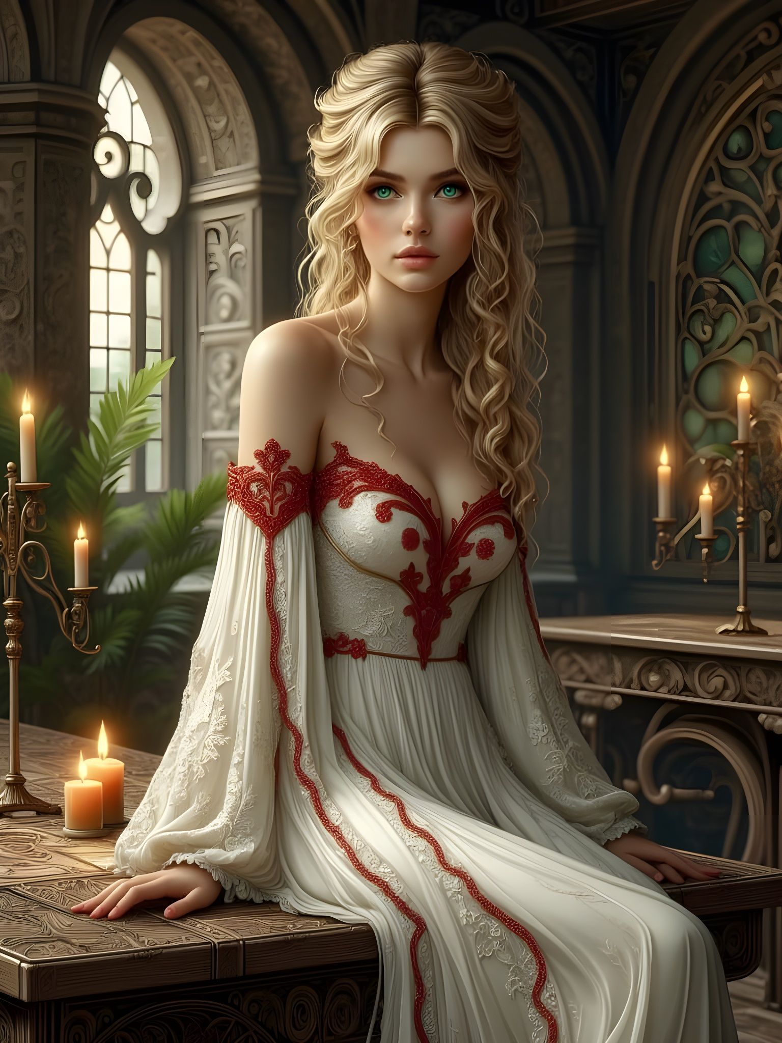 Ethereal Norse Goddess in Art Nouveau Style