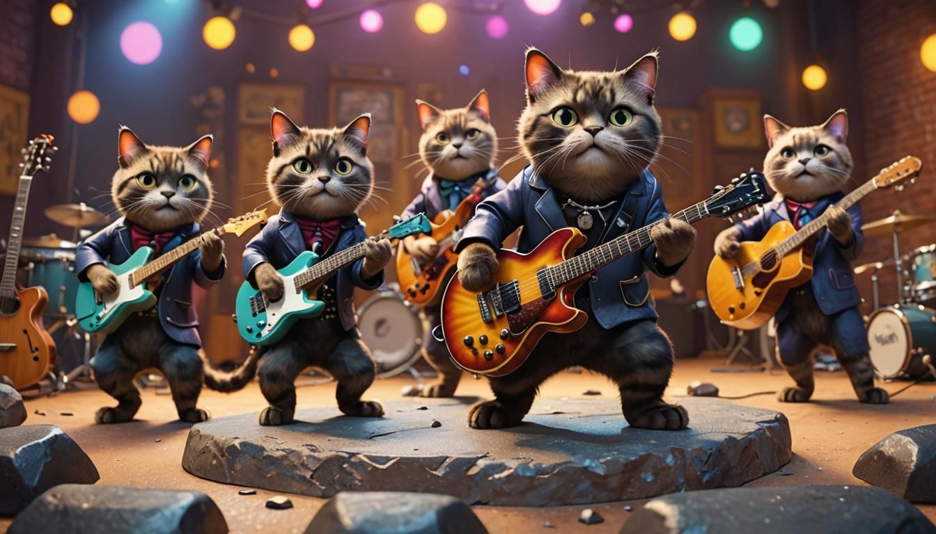 Tortoiseshell Cats Rocking Out in Zoot Suits