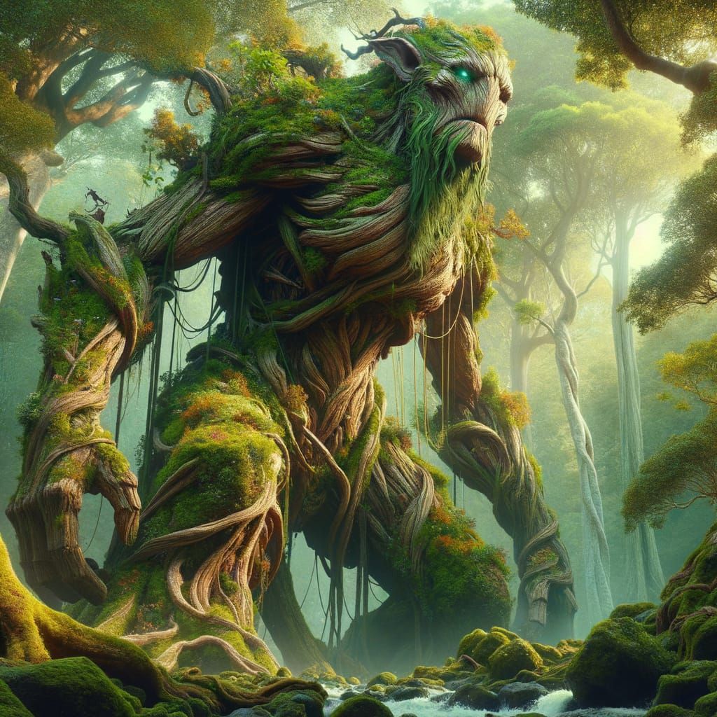 Epic Tree Creature Defends Ancient Forest in Fantasy Setting