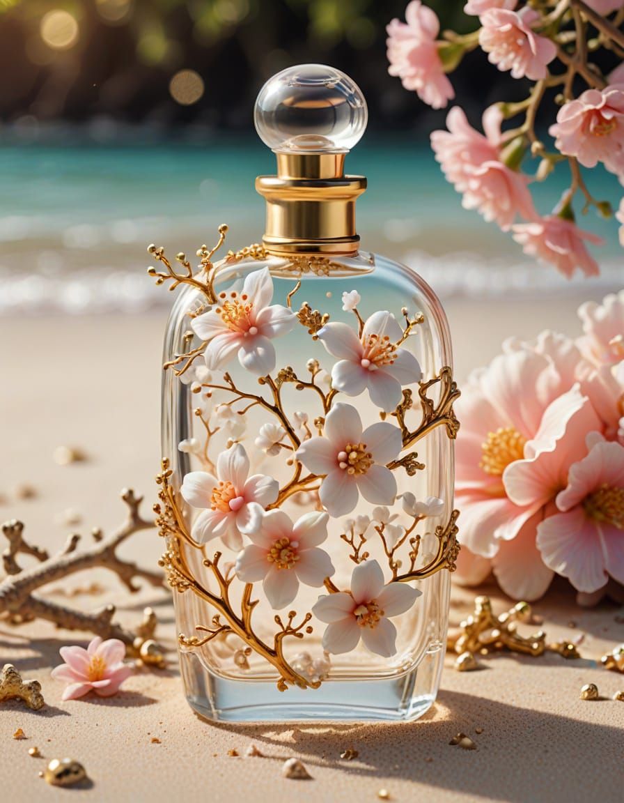 Luxurious White Coral Perfume Bottle in Soft Focus