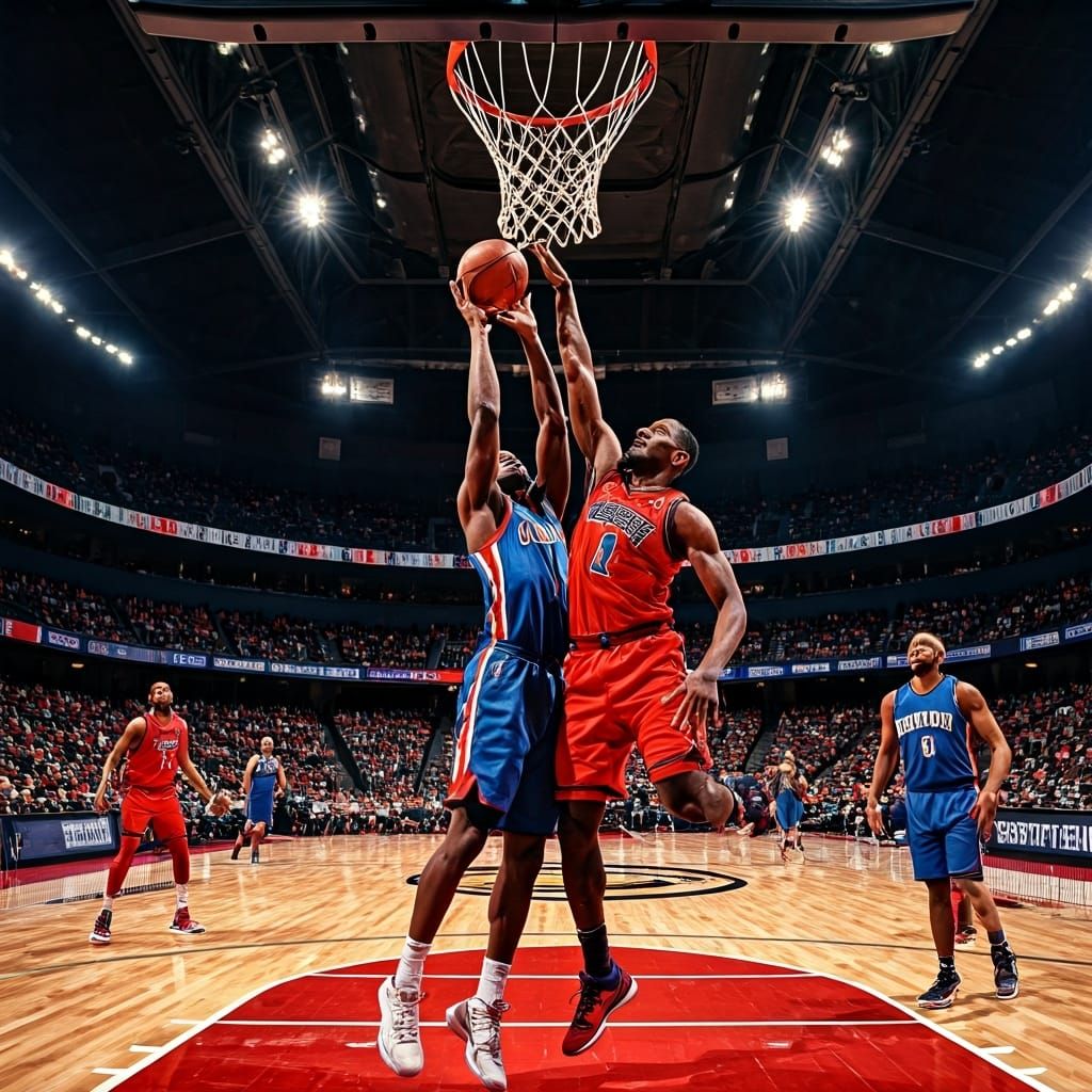 Dynamic Basketball Scene in Futuristic Style