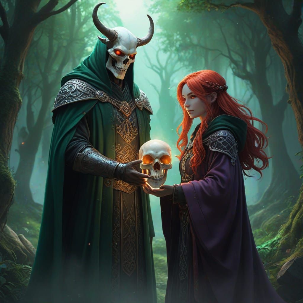 Magical Fantasy Duo: Chise and Elias in Mystical Forest