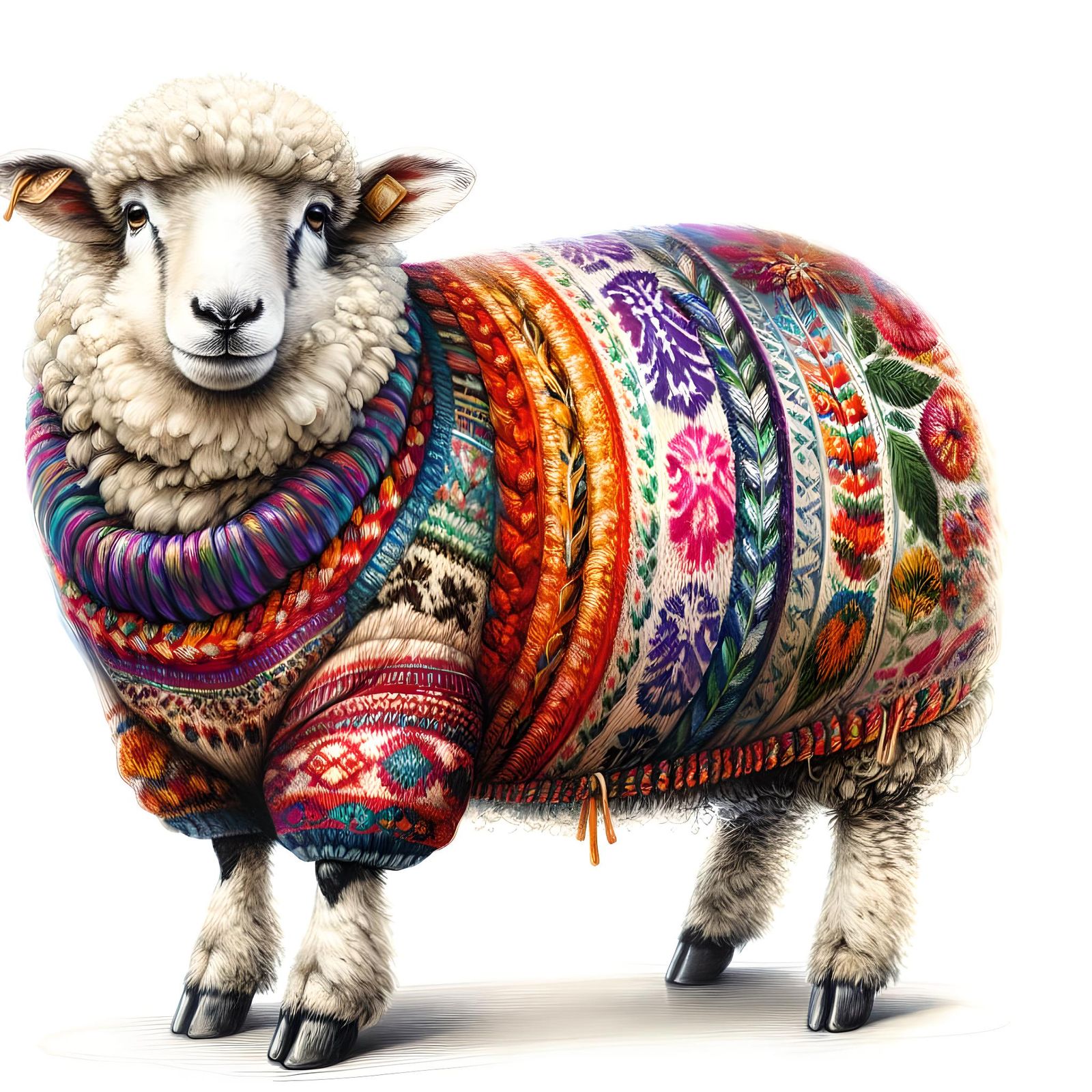 Sheep in Whimsical Wool Jumper Portrait
