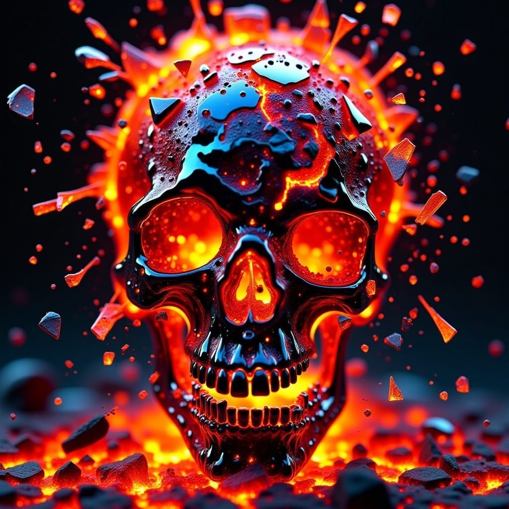 Shattering Halloween Skull in Lava Chrome