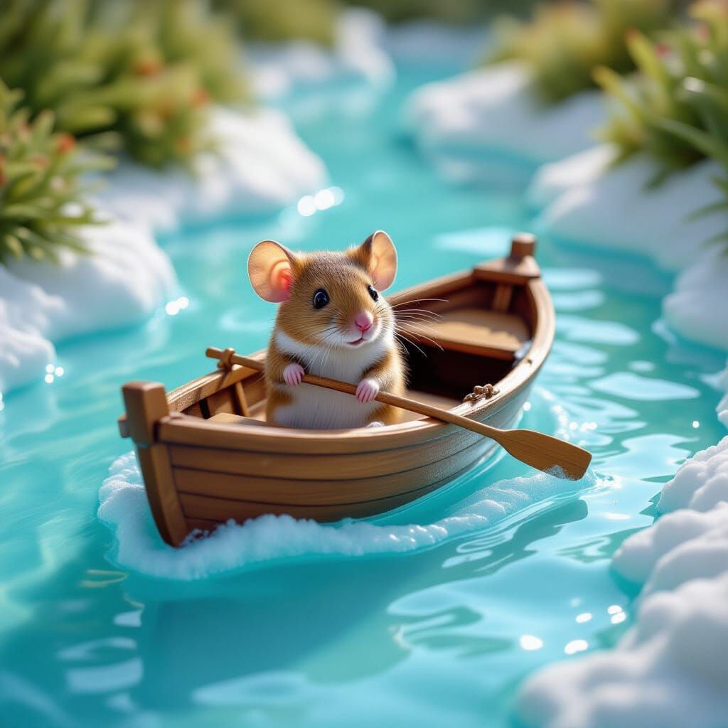 Hyperrealistic Mouse Sails Liquid Ice Cream River