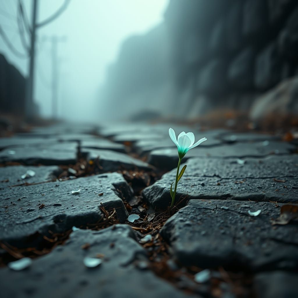 Luminescent Flower Blooms on Forgotten Road