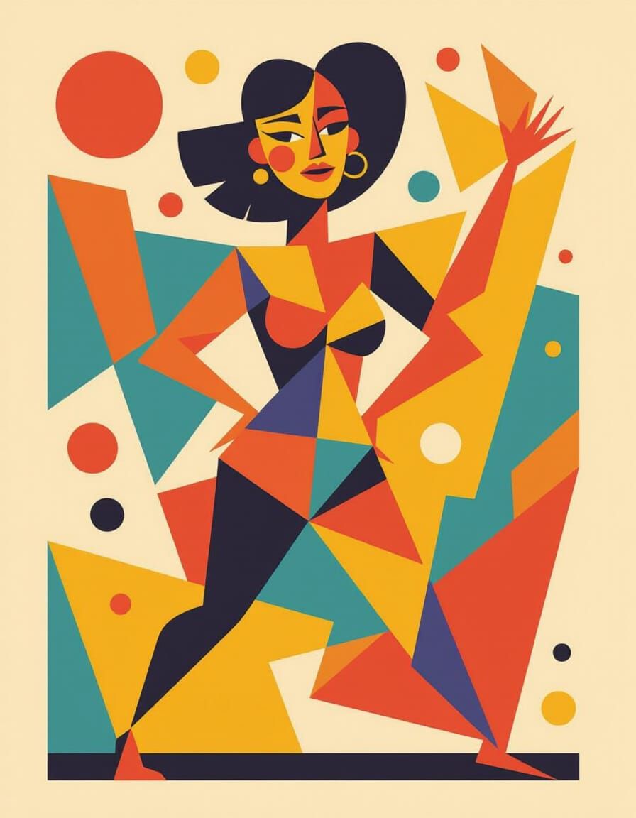 Cubist Illustration of Human Figure in 2D Cartoon Style