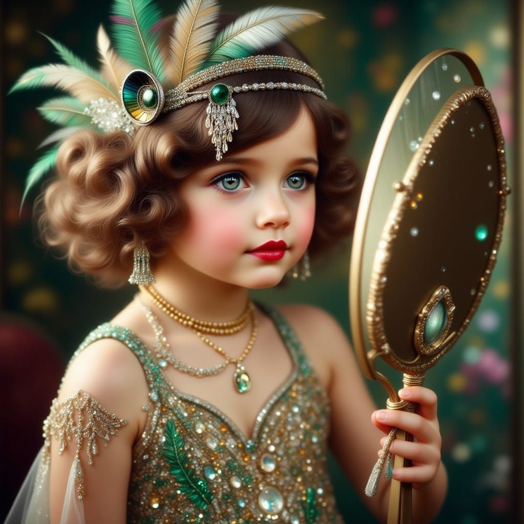 Toddler Girl in 1920s Flapper Dress with Feathered Headband