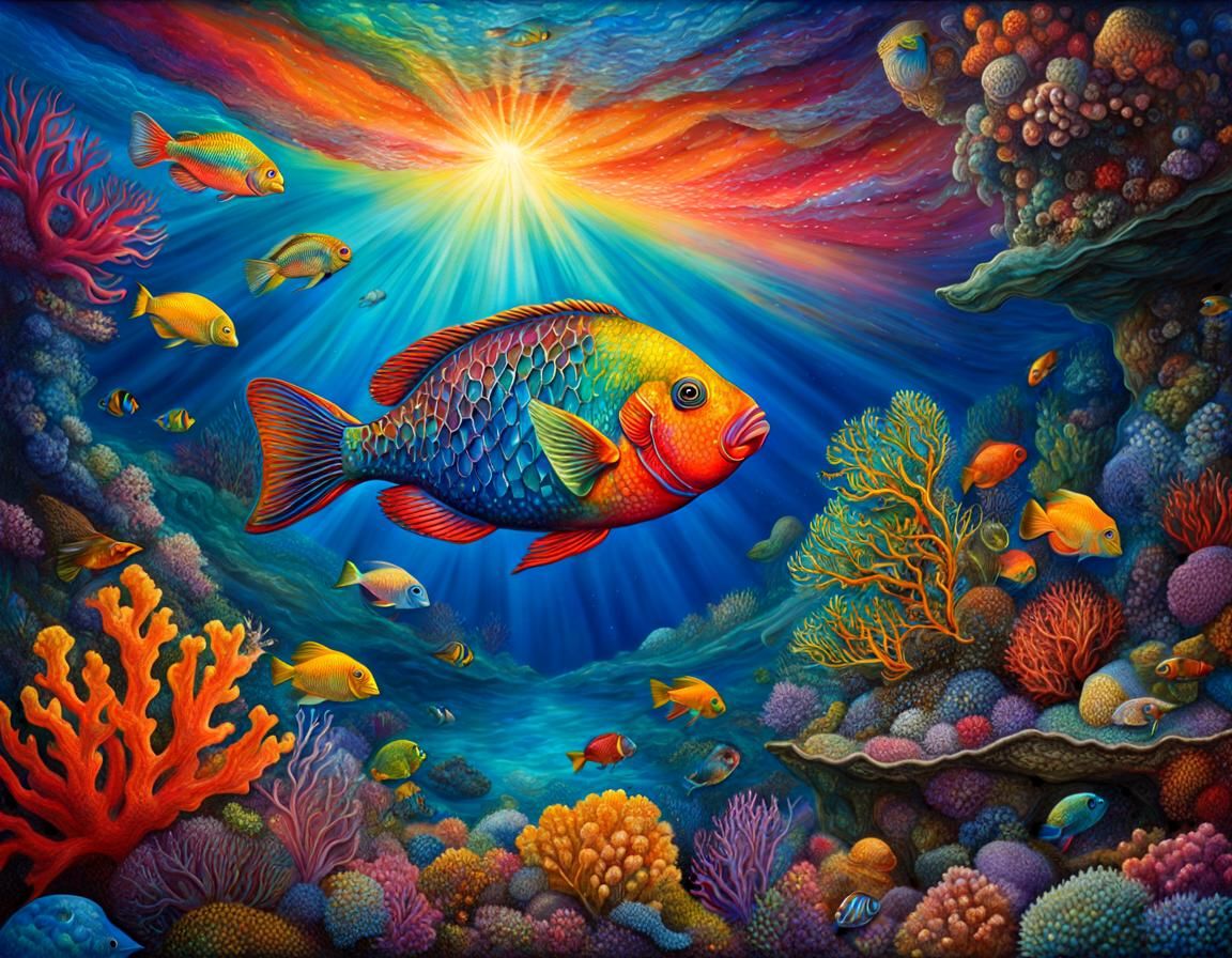 Parrotfish in Coral Reef with Chibi Eyes