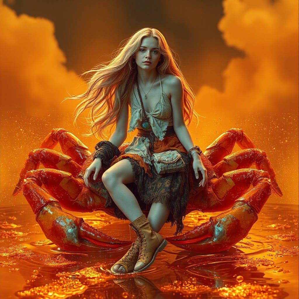 Woman on Gummy Crab in Soda Sea