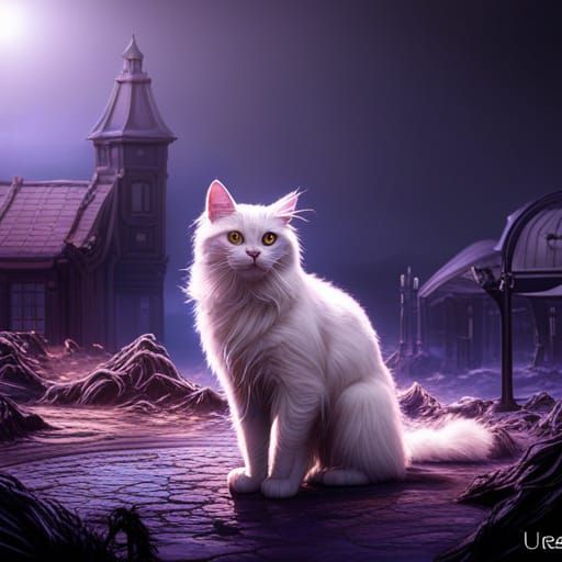 Fantastical Cat in Detailed Matte Painting