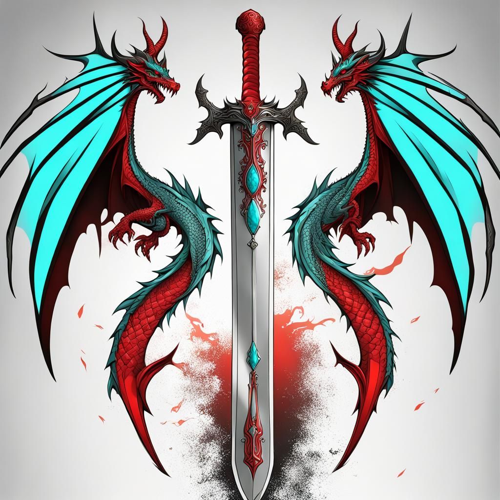 Dragon Engraved Sword with Red Handle