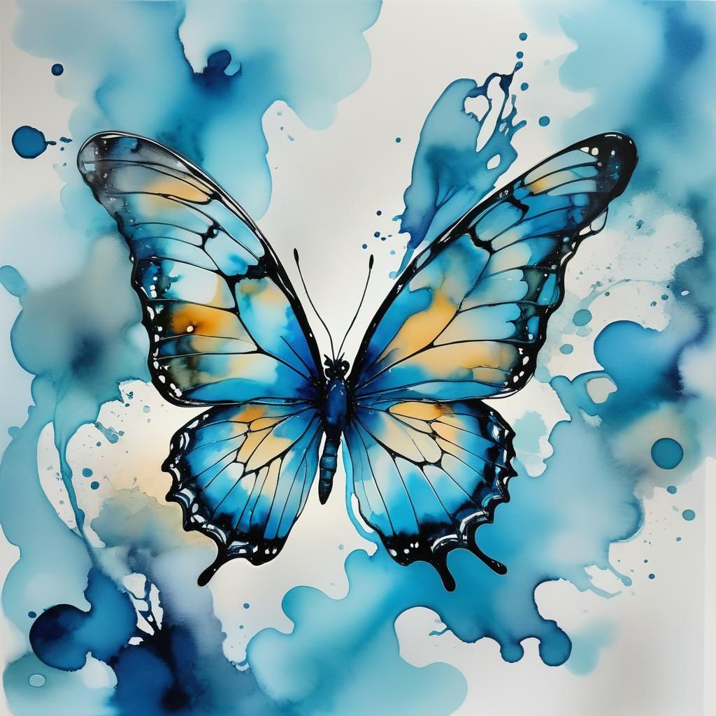 Alcohol Ink Butterfly in Blue Hues
