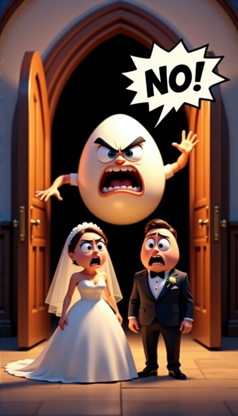 Angry Egg Disrupts Wedding in Pixar Style