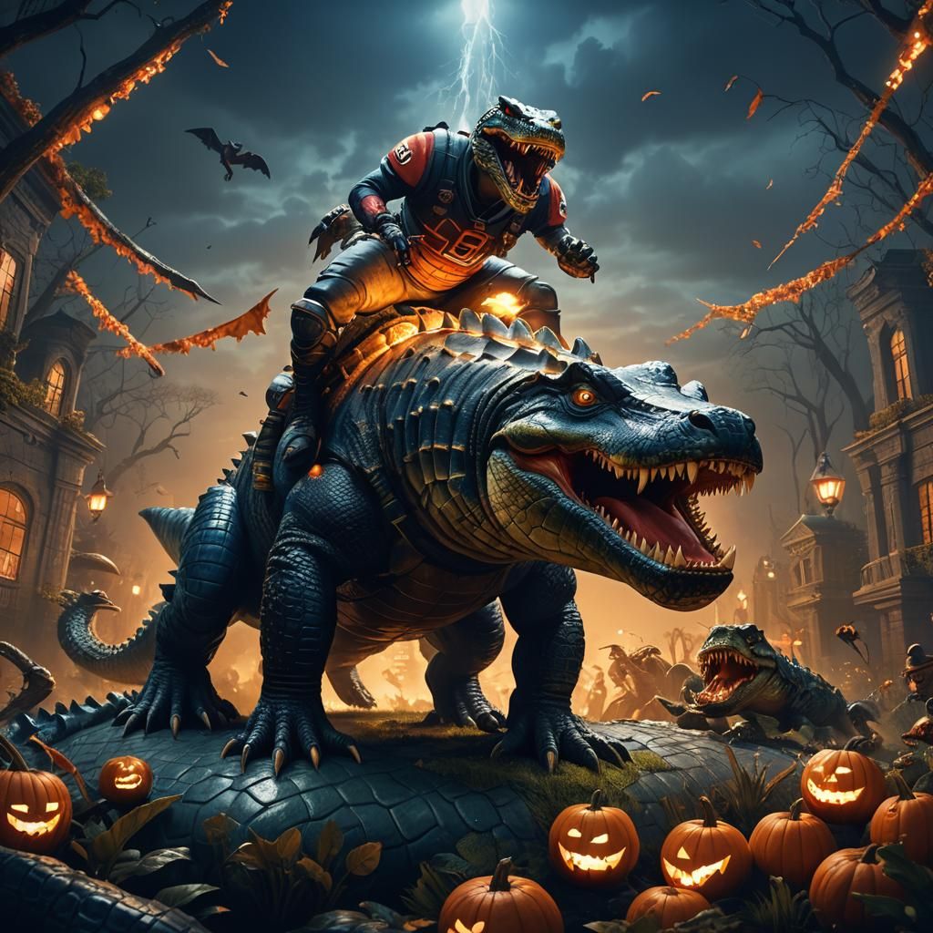 UGA Player Stands on Alligator: Halloween Concept Art
