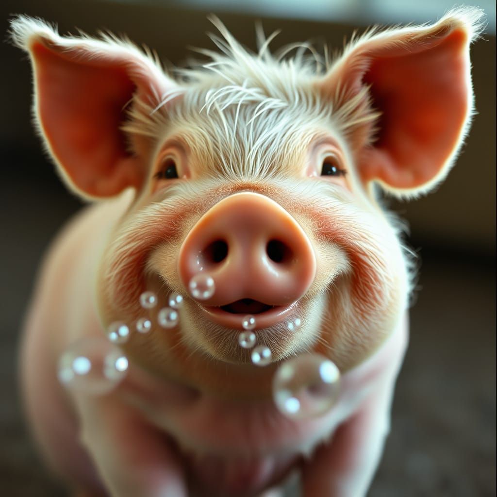 Pig Blowing Bubbles: Whimsical Watercolor Illustration