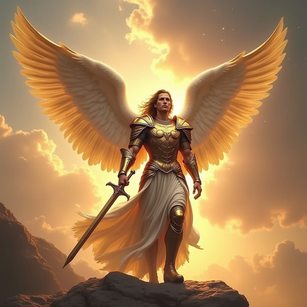 Majestic Archangel Leading Heavenly Host in Cosmic Sky