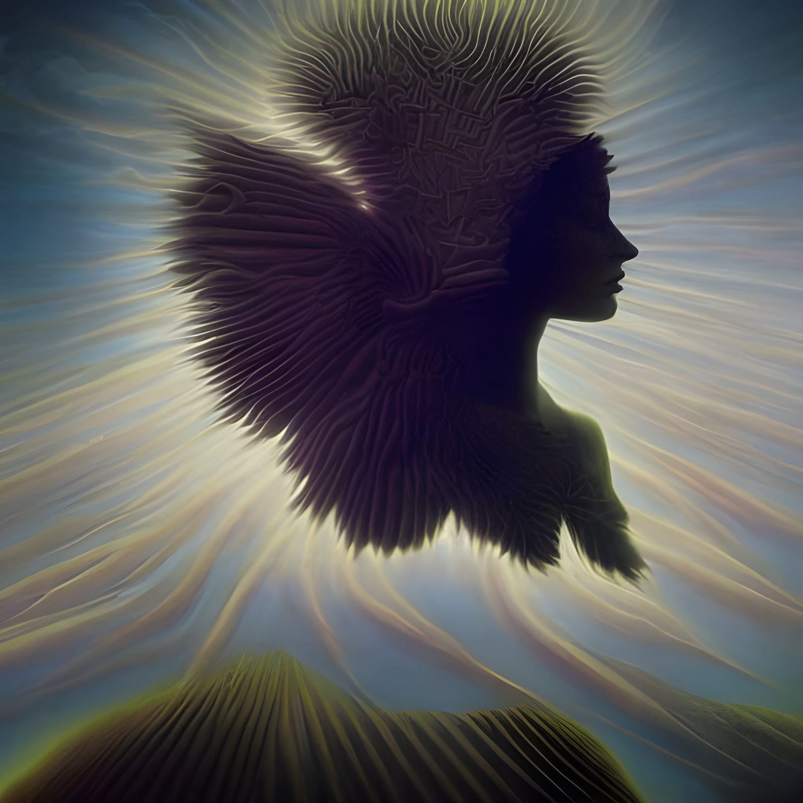 Abstract Illusionism: Purple-Haired Woman in Dreamlike Style