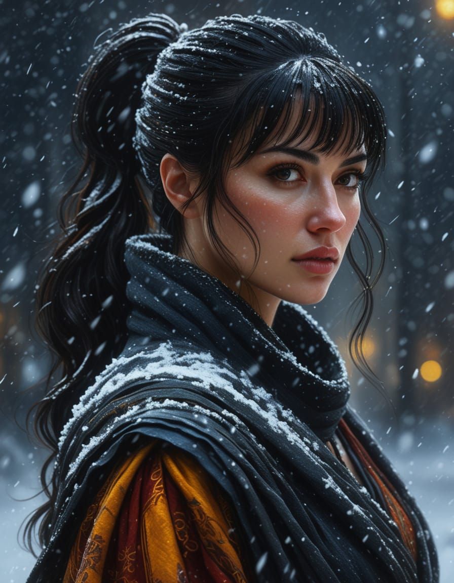 Ethereal Portrait of Eve in Snowy Renaissance Landscape