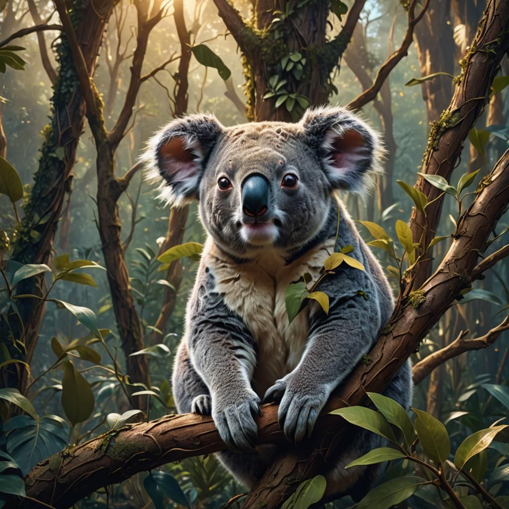 Koala in Lush Fantasy Forest: Matte Painting