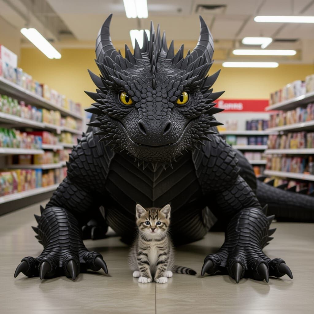 Kitten and Dragon in Pet Store