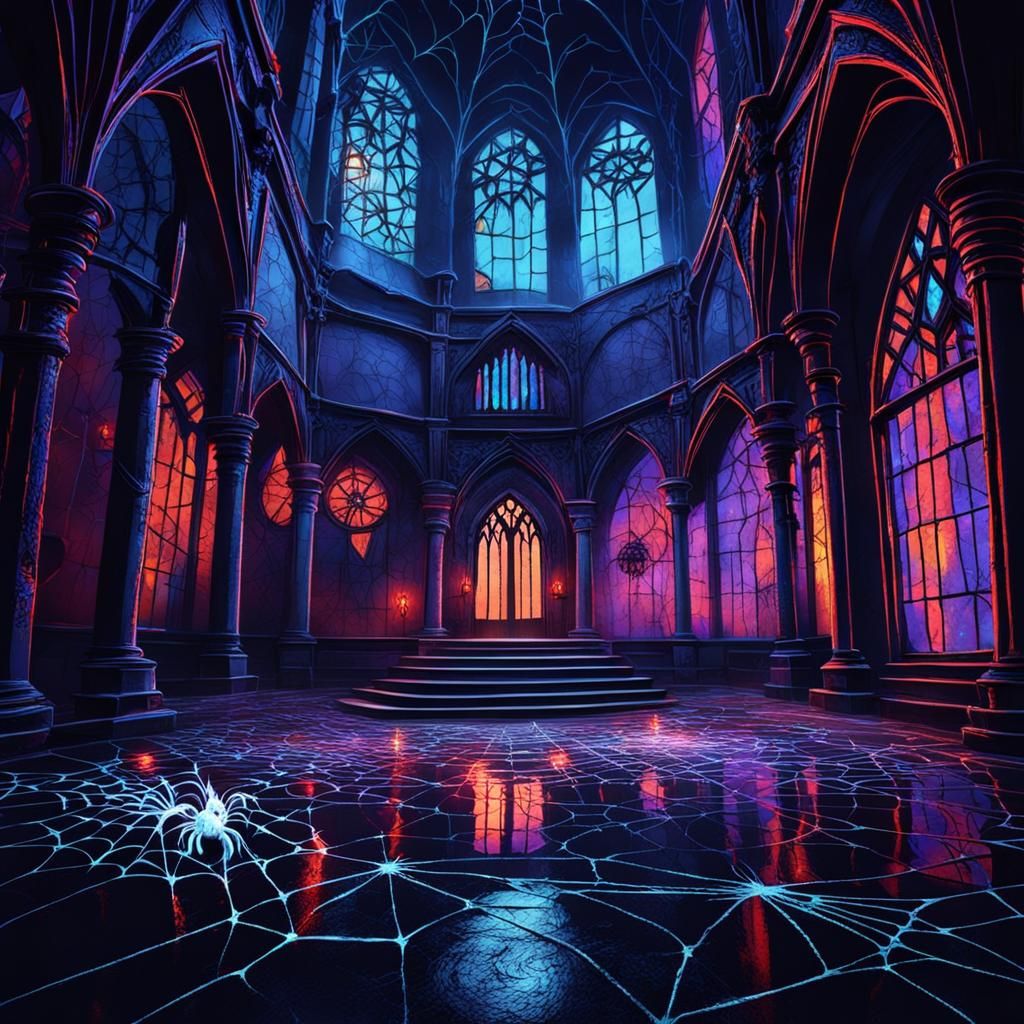 Spooky Castle Interior with Ghosts in Chiaroscuro