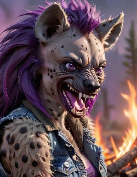 Furry Hyena's Furious Growl by Bonfire