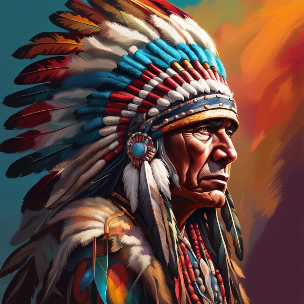 Native American Chief in Hyperrealistic Style