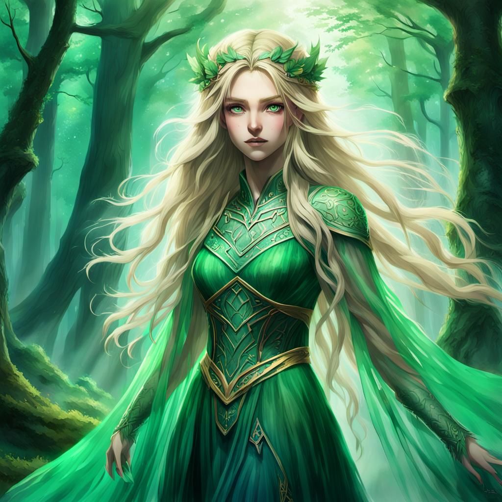 Fantasy Anime Dryad in Misty Forest