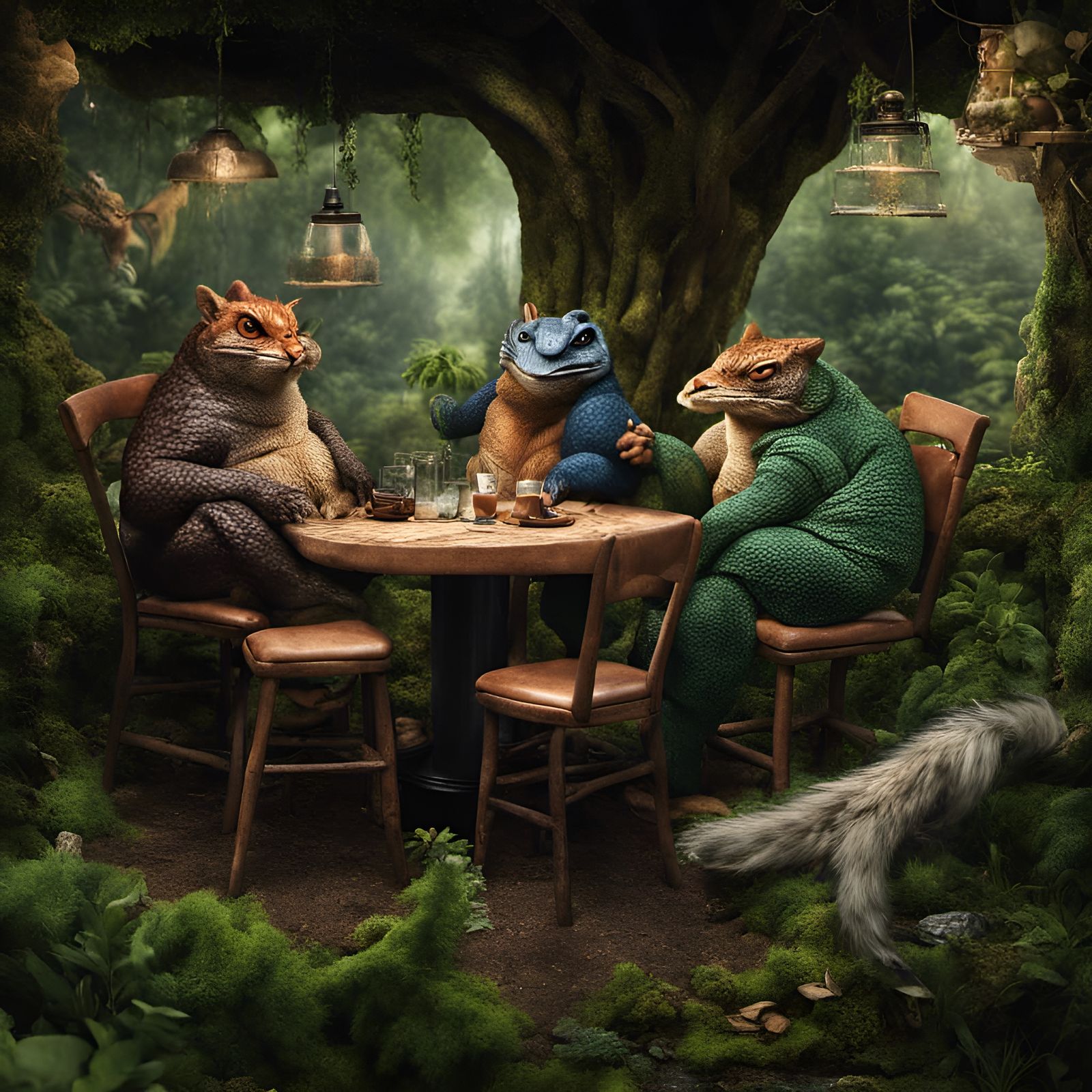 Exotic Creatures Stroll Through Forest: Photorealistic