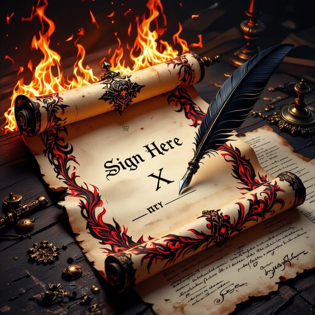 Infernal Contract Book Cover with Flaming Border