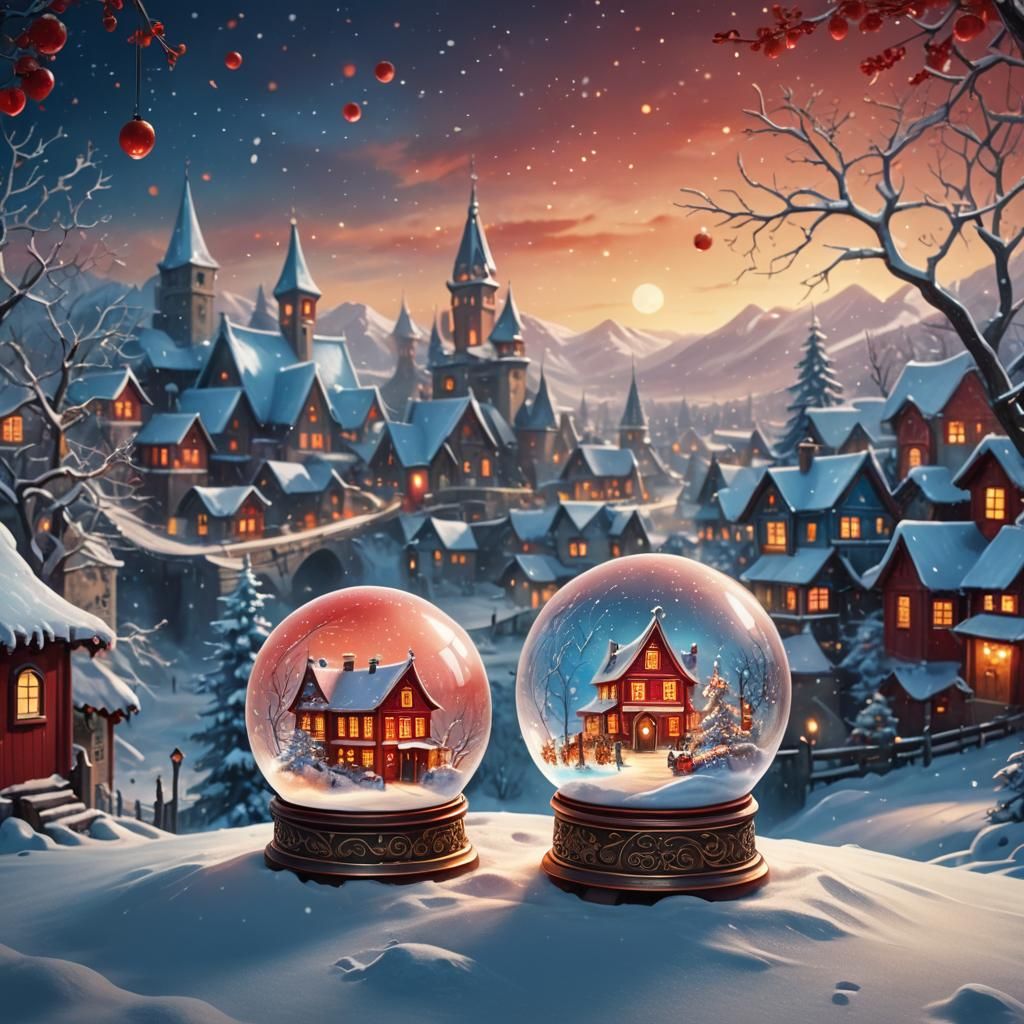 Red Winter Snow Globe Fantasy Concept Art