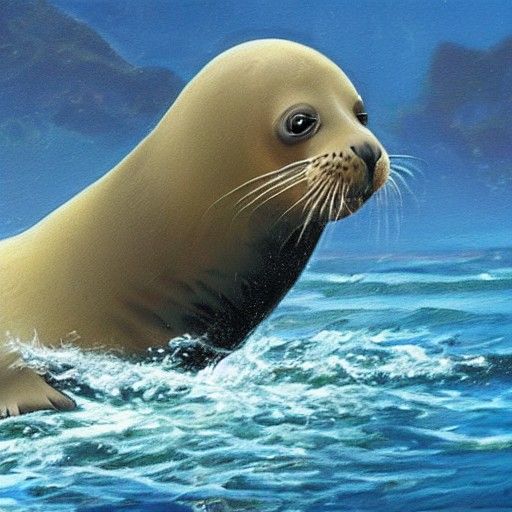 Sealion Basilisk Underwater, Oil Painting