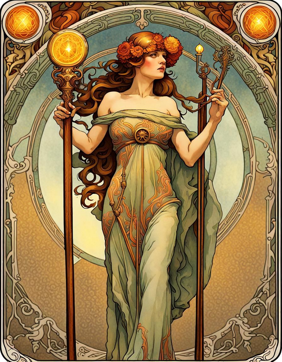 Ace of Wands Tarot Card in Art Nouveau Style