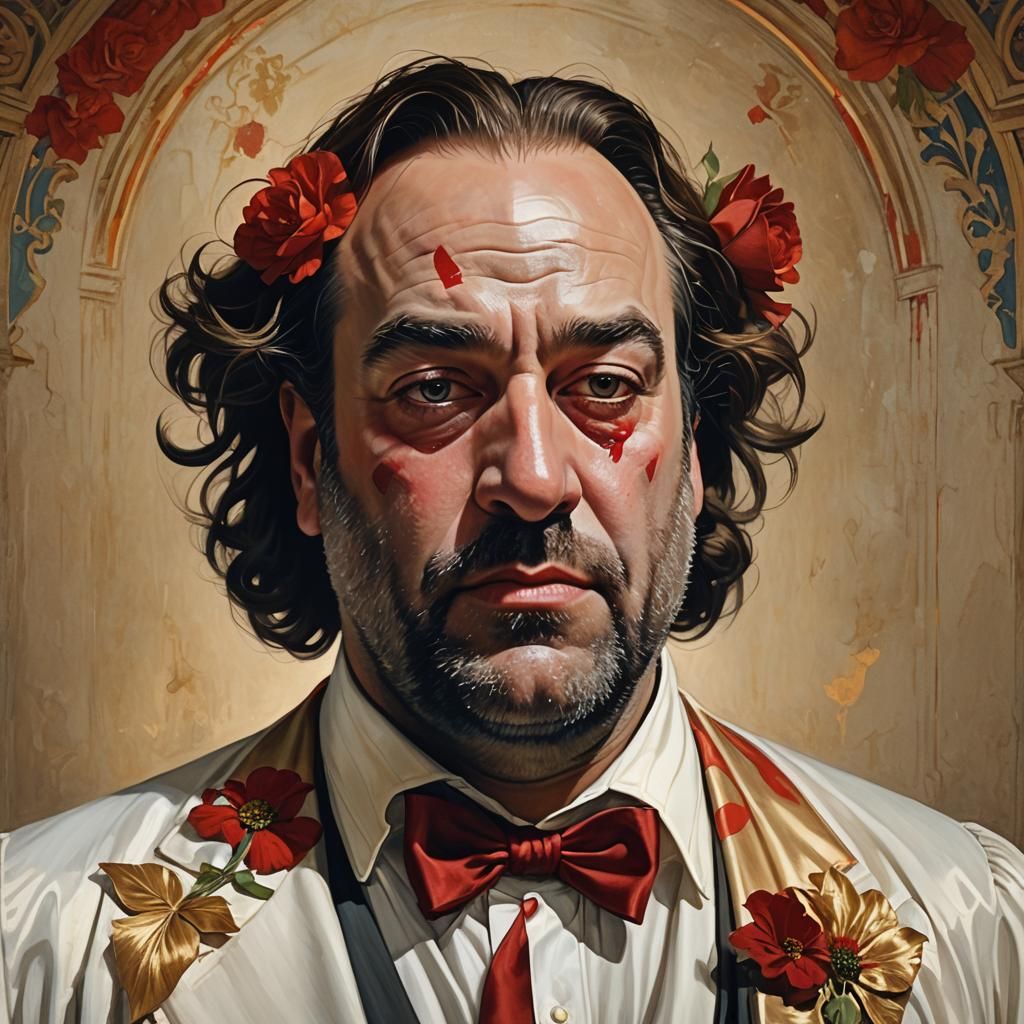 Melancholy Clown Portrait in Ornate Digital Art
