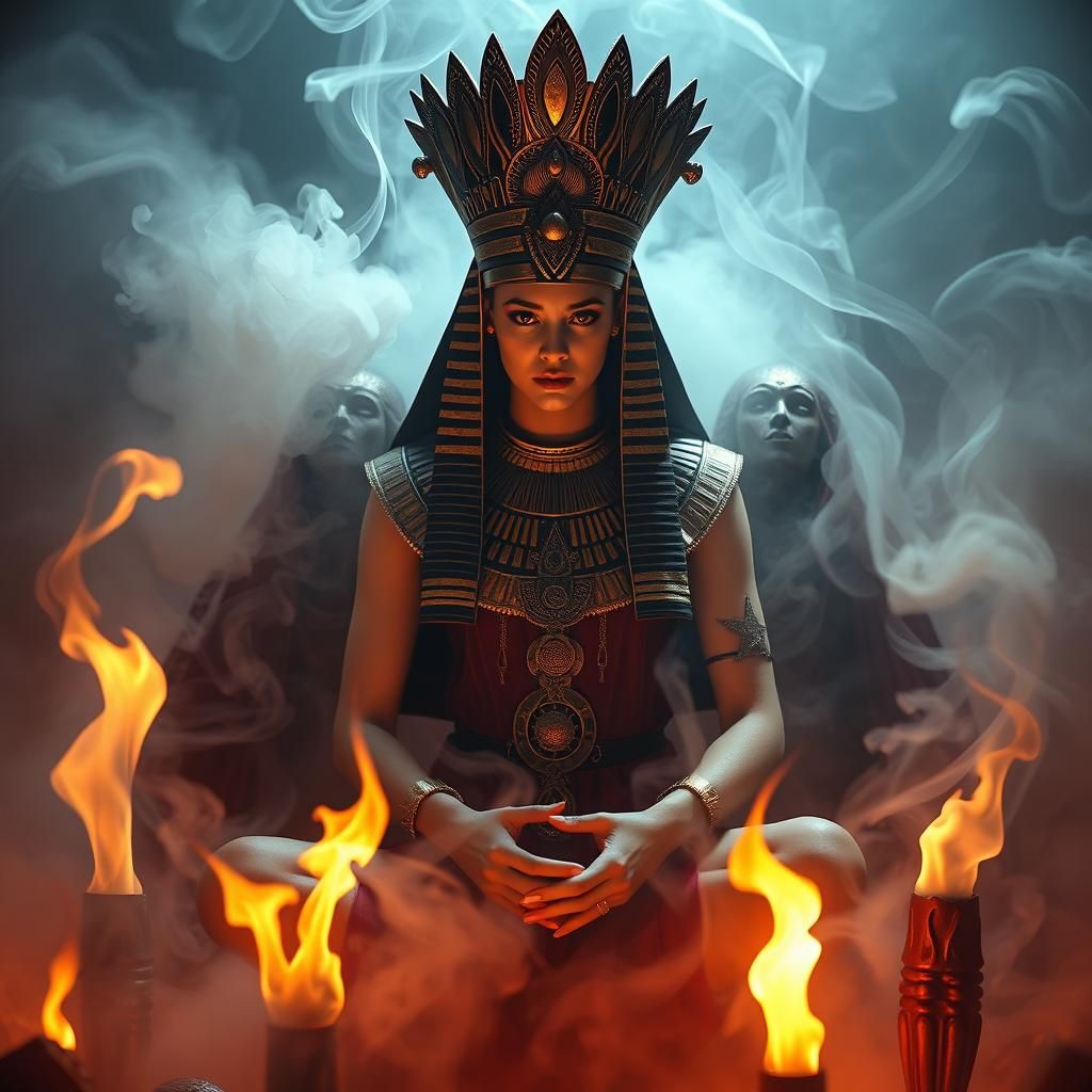 Mystical Egyptian Priestess Consulting the Oracle