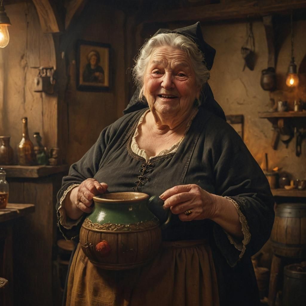 Cozy Granny Witch Illustration in Storybook Style