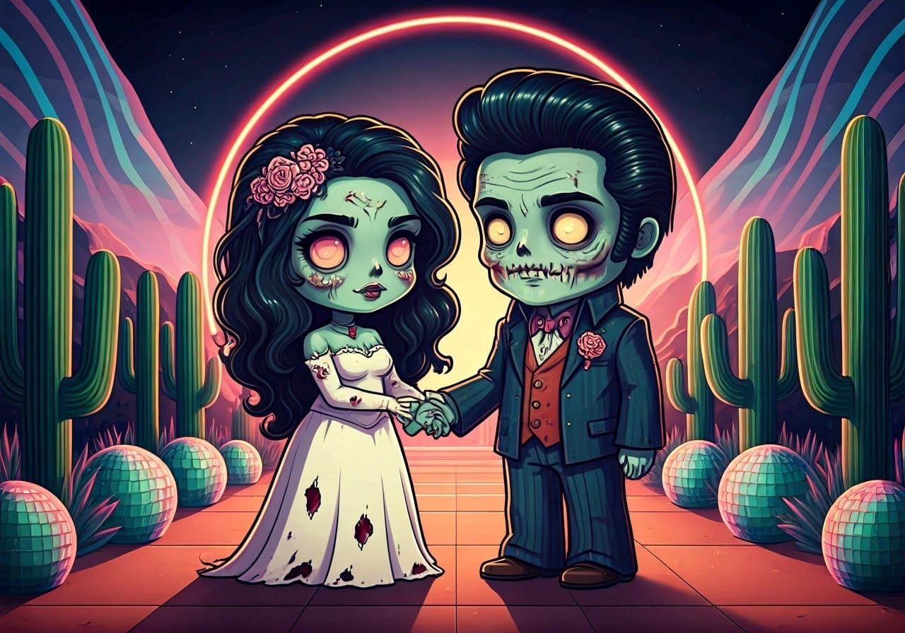 Chibi Zombie Elopement in Psychedelic 70s Style