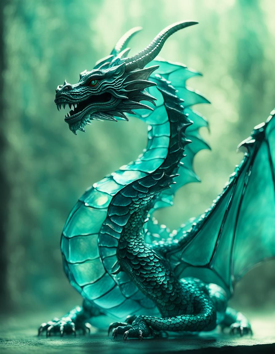 Turquoise Enameled Glass Dragon in Cinematic Style