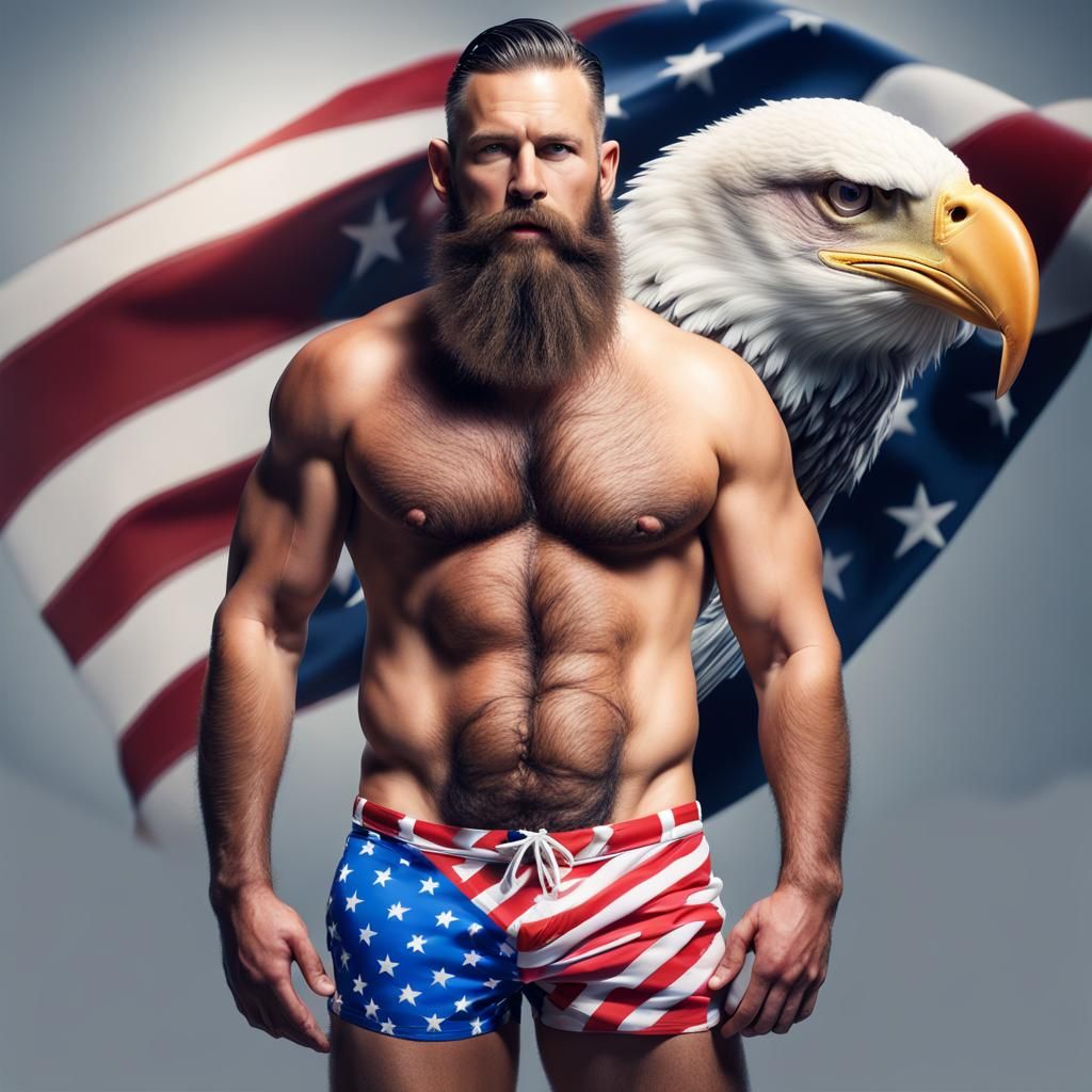 Muscular Man with American Eagle Background in 4K