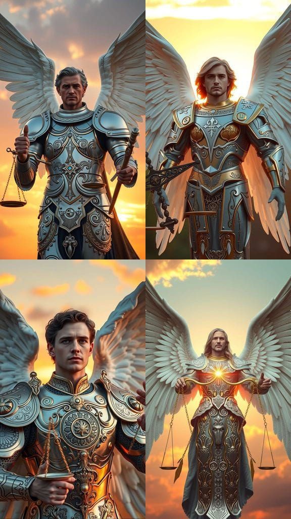Archangel Raguel in Elegant Justice Armor with Golden Sunris...