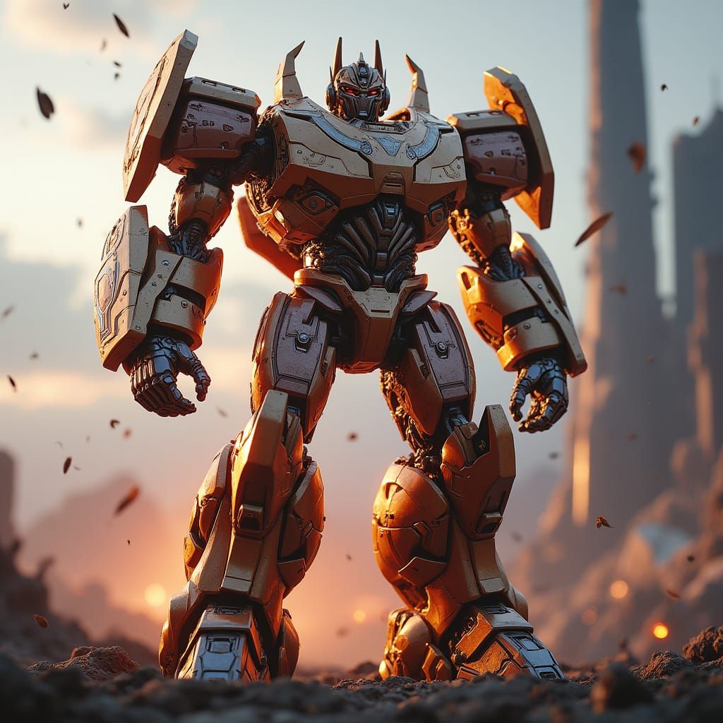 Autobot Prome Prime in Dystopian Landscape with Epic 3D Grap...