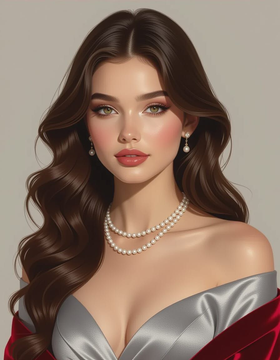 Elegant Woman Portrait with Velvet Red Fabric