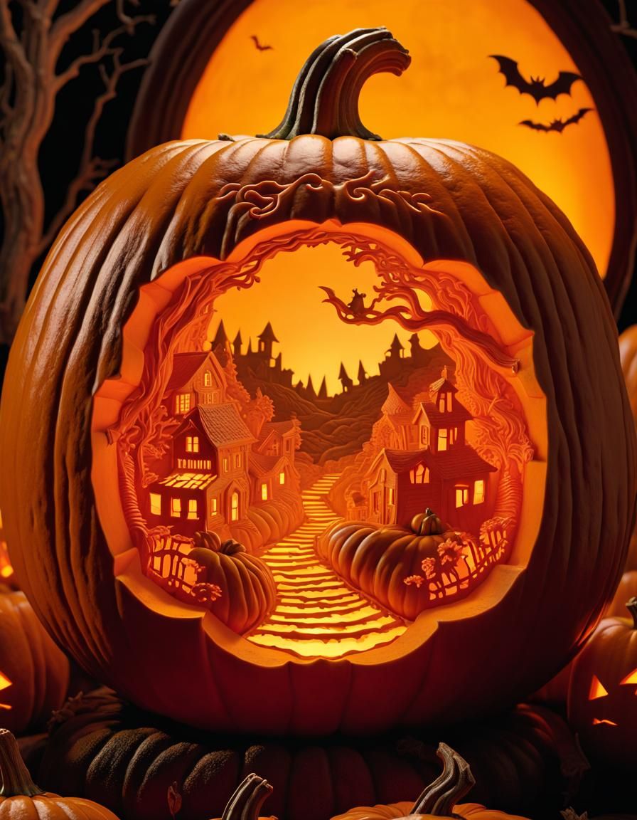 Halloween Pumpkin Carved Hellscape in 3D