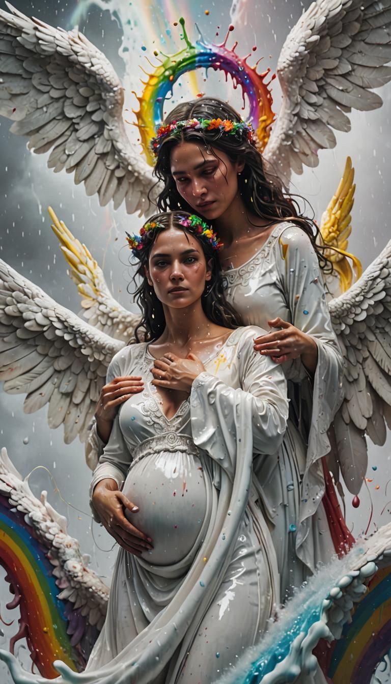 Psychedelic Angelic Couple in a Rainbow of Milk