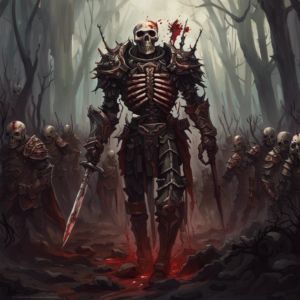 Bloody Armor Leads Skeleton Army Through Desolate Swamp