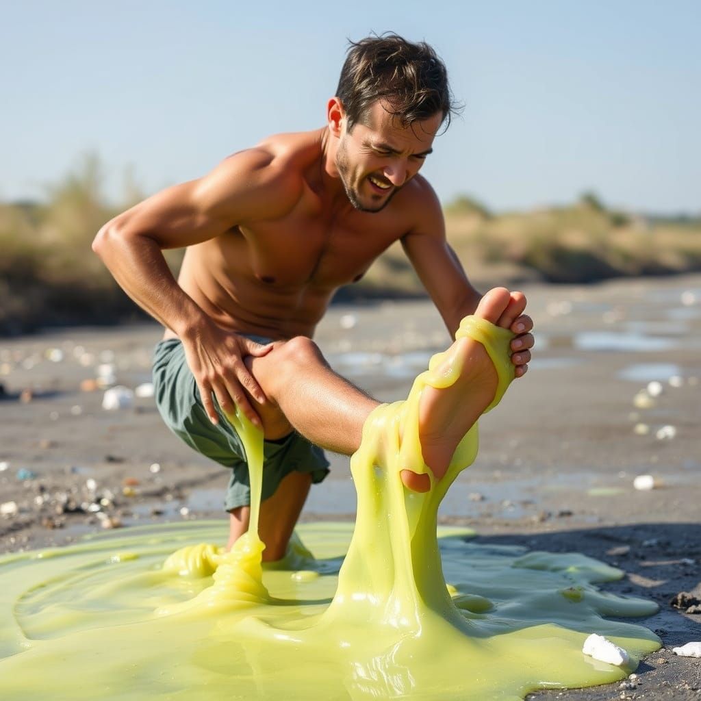 Man Stuck in Sticky Gum Puddle