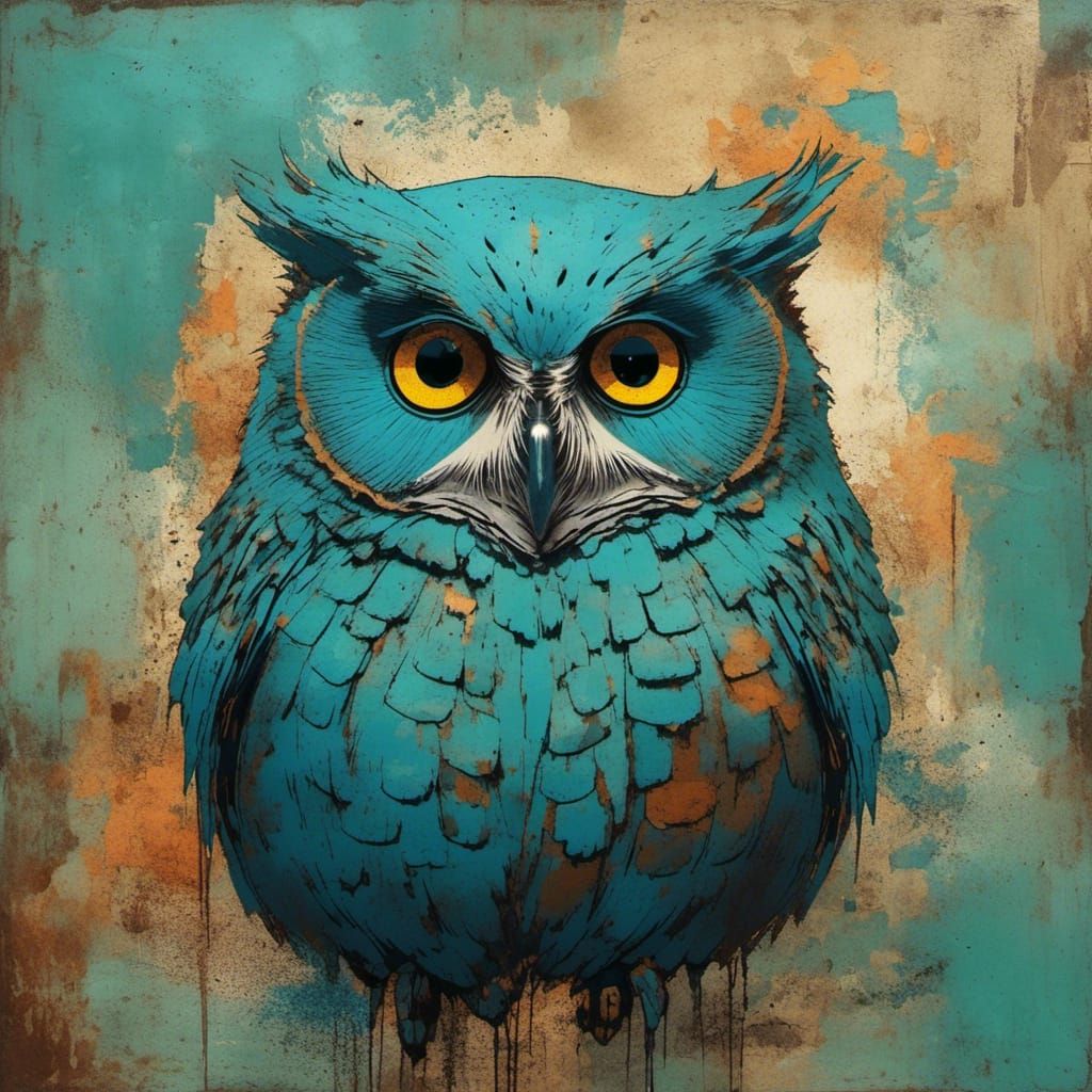 Owl and Pussycat in Pop Art Grunge Style